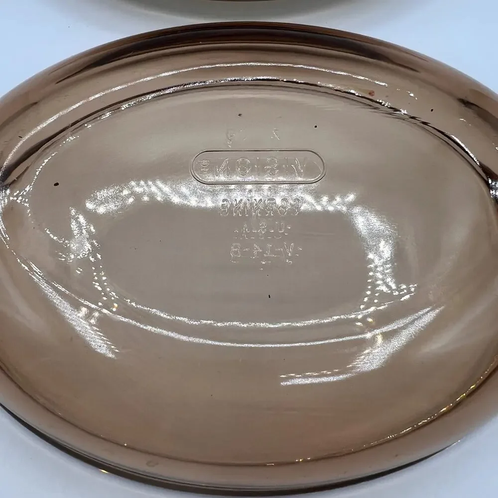 CORNING VISION Vtg Amber Glass Oval Casserette Dish with Lid  Grab-it V-14-B